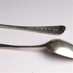 Set of six William IV silver teaspoons, engraved with monogram to terminal, hallmarked William Bateman I, London 1824, together with a set of five George III silver teaspoons, engraved with initials, hallmarked Peter & William Bateman, London 1806
