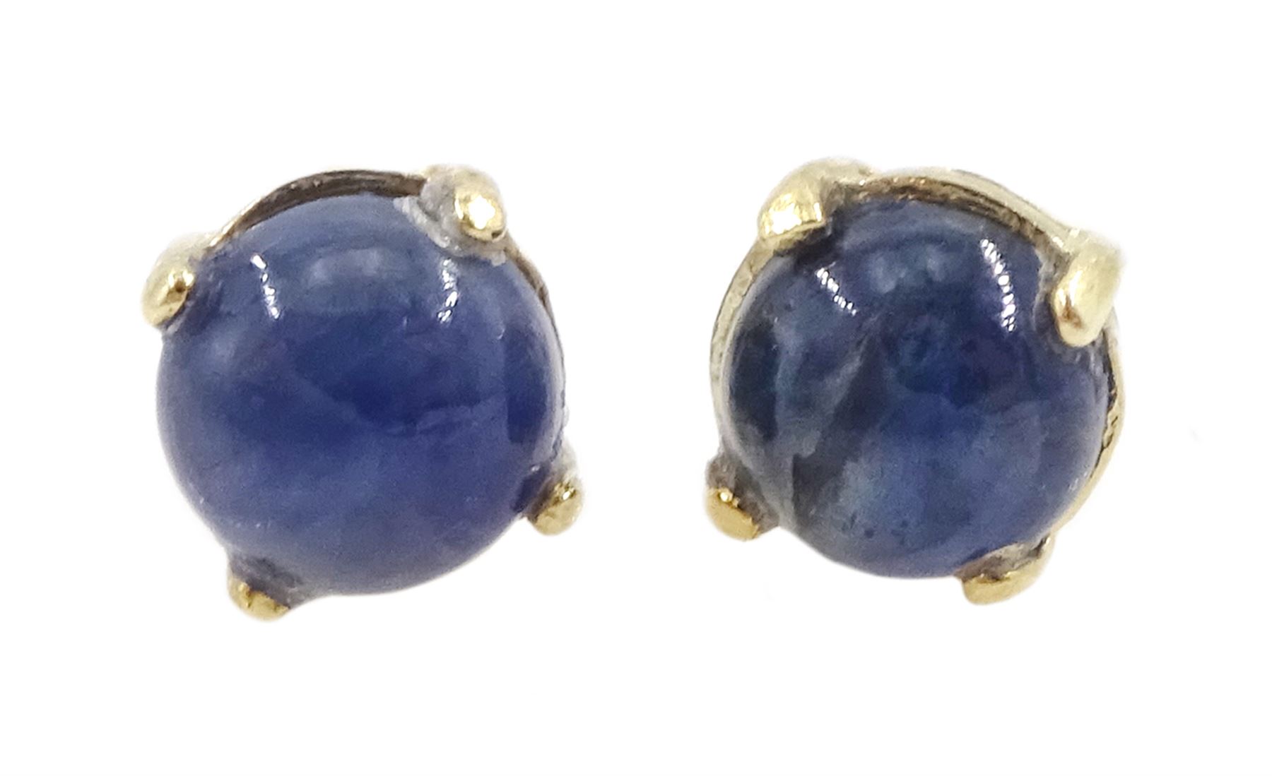 Pair of 9ct gold cabochon round cut sapphire stud earrings, stamped