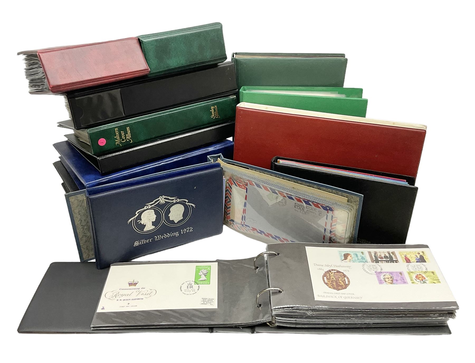 Stamps including first day covers, Royal Mail PHQ cards, Australia, Germany, Canada, Cyprus, Ceylon, Falkland Islands, France etc, housed in various albums, in one box