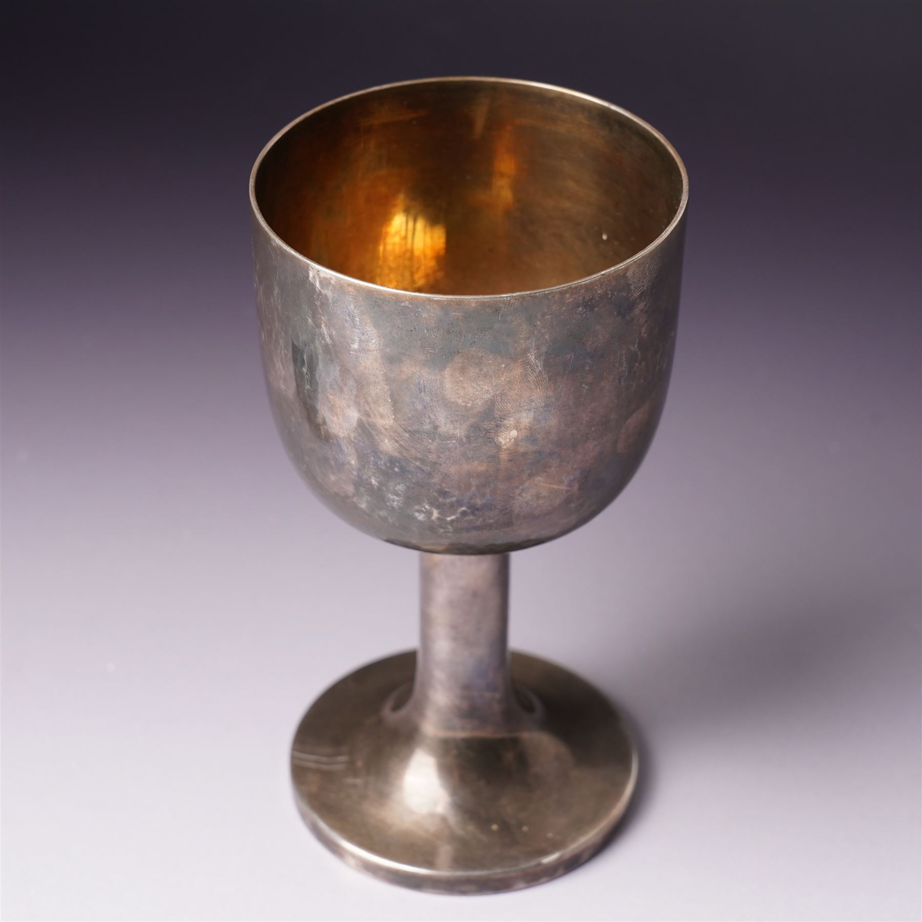 Silver goblet with tubular stem and circular foot H14cm London 1988 Maker Robert Welch
