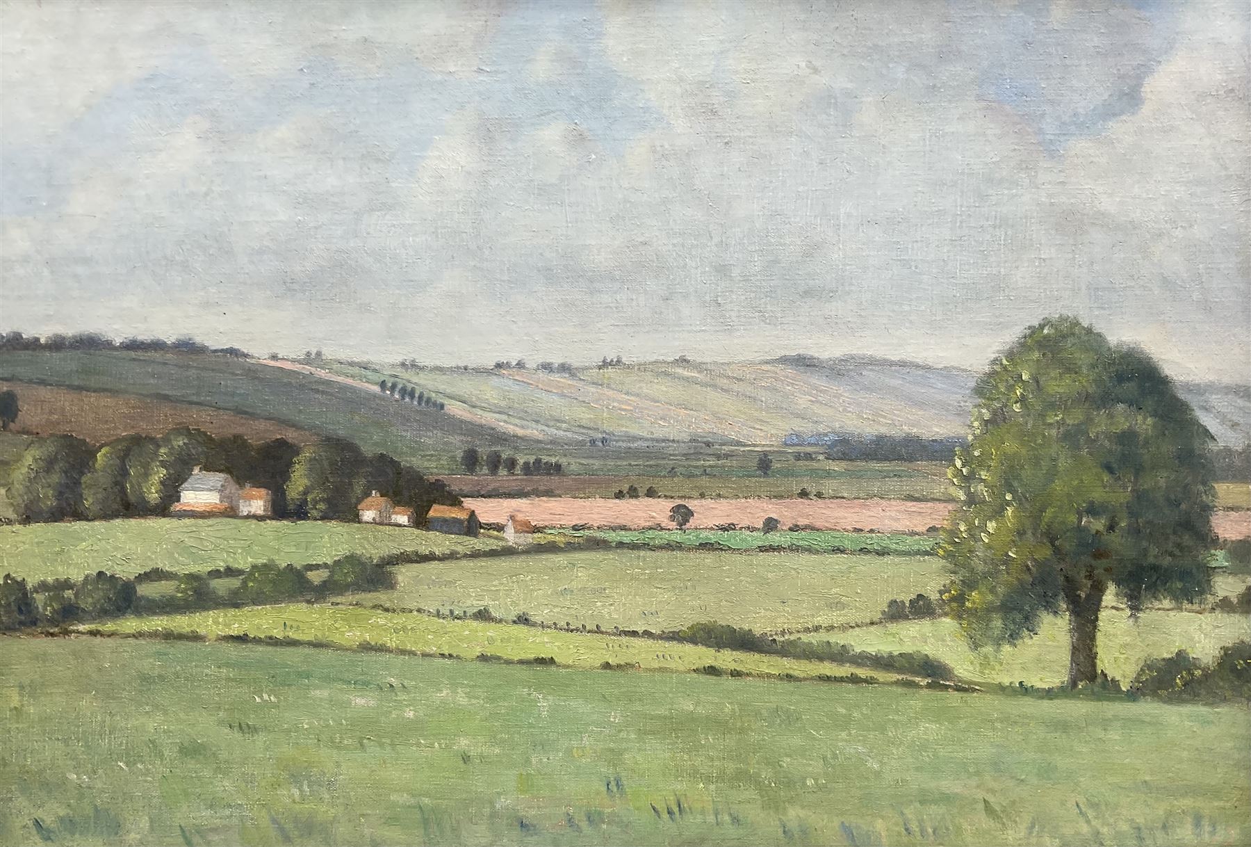 Frederick 'Fred' Hall (British 1860-1948): 'West Storrington - Sussex', oil on canvas laid on to board, signed and titled verso 38cm x 55cm