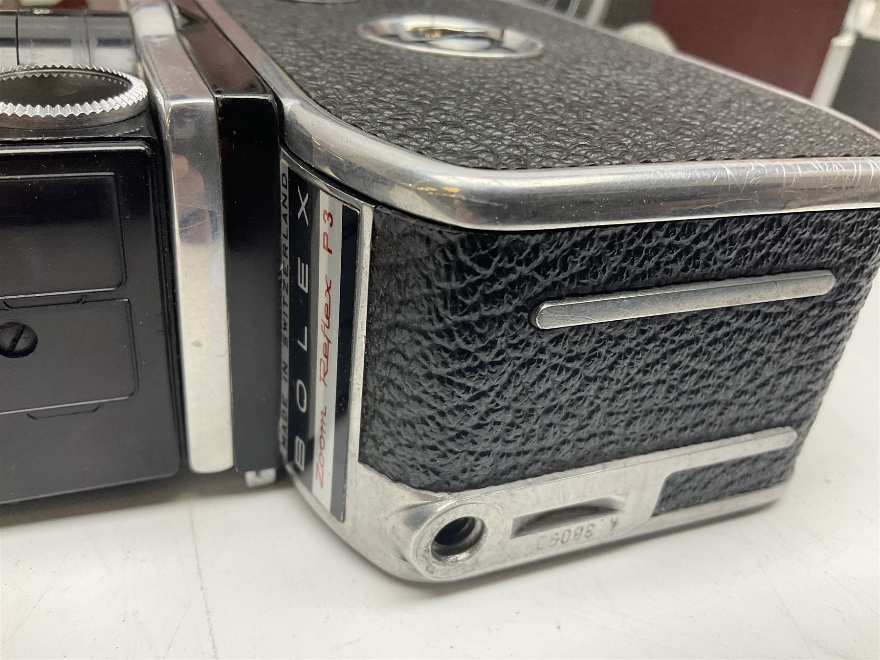 Bolex Paillard P3 Zoom Reflex camera body, serial no 38090, with 'B te S.G.D.G Som Berthiot Pan-Cinor 1:1.9 f=8a 40' lens, serial no. 40251438 in case, Kodak Brownie movie camera, Kodak model 2 Brownie movie camera and a Kodak 8 Movie Projector A-15G and other camera equipment 