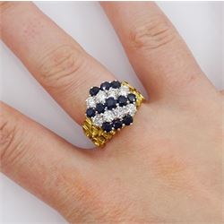 18ct gold sapphire and round brilliant cut diamond cluster ring, total diamond weight approx 0.65 carat
