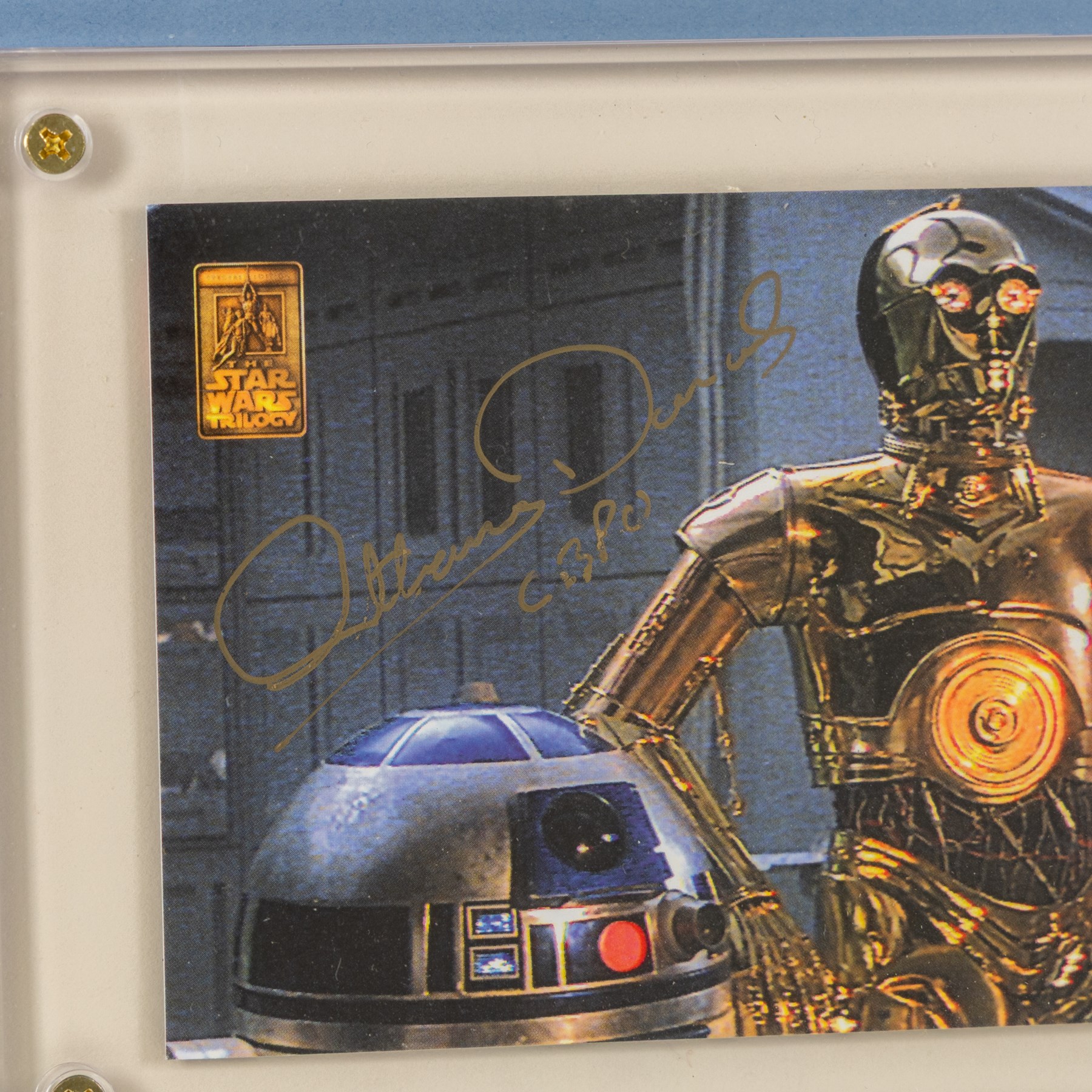 Signed Star Wars prints, comprising Rogue One Cineworld poster signed by Spencer Wilding (Darth Vader), portrait of Lando Calrissian signed by Billy Dee Williams, still of Boba Fett and Jango Fett signed by Daniel Logan and Temuera Morrison and a still of Darth Maul signed by Ray Park, R2-D2 signed by Kenny Baker and a C-3PO montage signed by Anthony Daniels, all framed 