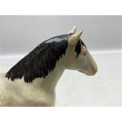 Group of three Beswick Shire horses, comprising CH. Burnham Beauty mare in matte finish, dapple grey horse and bay horse, all with stamped marks beneath