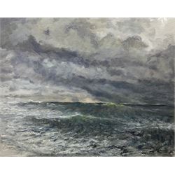 Neil Tyler (British 1945-): 'Rough Sea Scarborough', oil on canvas signed 79cm x 99cm (unframed)