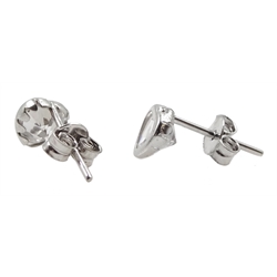 Pair of white gold cubic zirconia heart stud earrings, stamped 9K