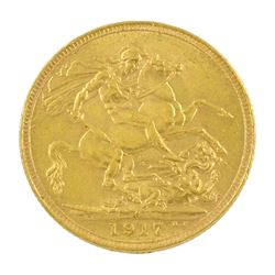King George V 1917 gold full sovereign coin, Sydney mint