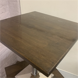Four square top café bistro tables on polished metal bases, 68cm x 68cm, H74cm