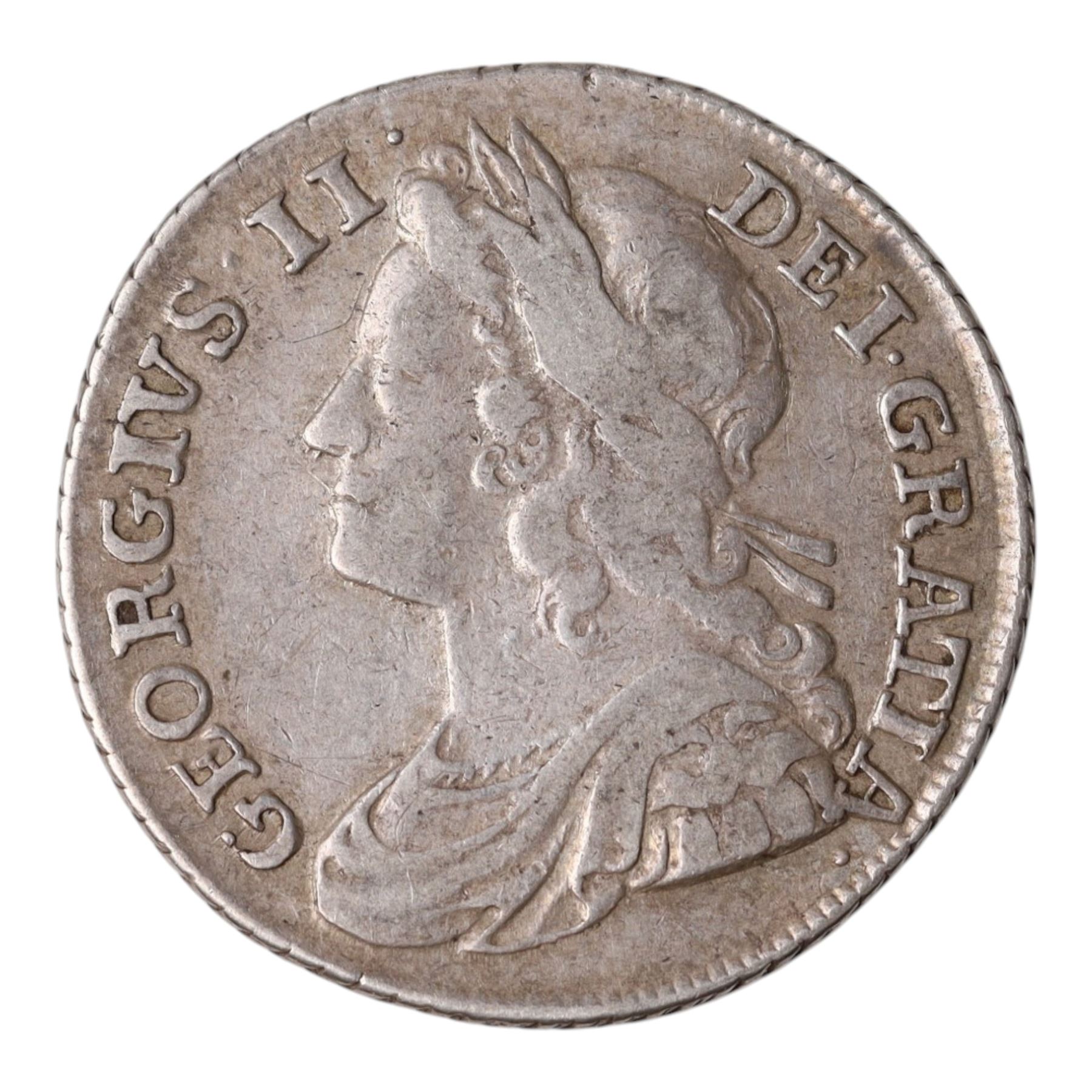 George II 1739 silver one shilling coin, roses in angles to reverse