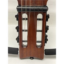 Aria Sinsonido mahogany electric travel guitar, serial no.0502385 L86cm; in original gig bag with earphones and GM11 Minituner; together with Fender Sidekick Reverb 25 amplifier and Marshall MG Series 15DFX amplifier (3)