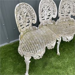 Cast aluminium thee seat garden bench painted in white  - THIS LOT IS TO BE COLLECTED BY APPOINTMENT FROM DUGGLEBY STORAGE, GREAT HILL, EASTFIELD, SCARBOROUGH, YO11 3TX