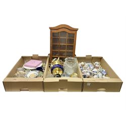 Twenty seven Porcelain Art miniature teapots, with wooden display together with a collection of other ceramics and glassware etc, including Goebel Hummel collectors plates, in three boxes,