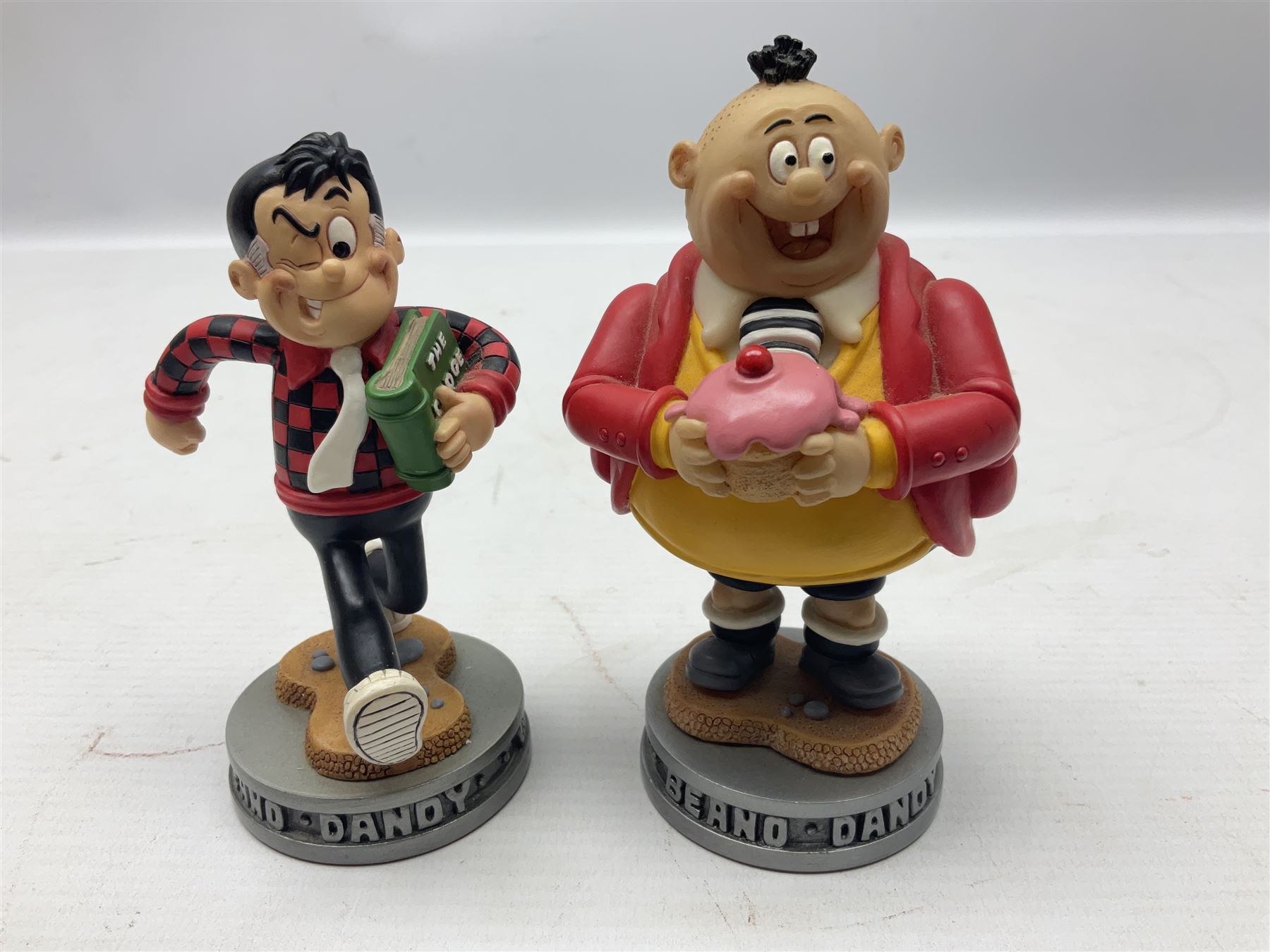 Ten Robert Harrop figures from the Beano Dandy collection, comprising Desperate Dan Keep on Rolling BDS10, Hank From The Three Bears BD37, Desperate Dan CBD15, Little Plum CBD23, 'Erbert CBD16, Fatty CBD08, Babyface Finlayson CBD06, Roger the Dodger CBD04, Beryl the Peril CBD17 and Collectors Plaque BDCP, all with boxes