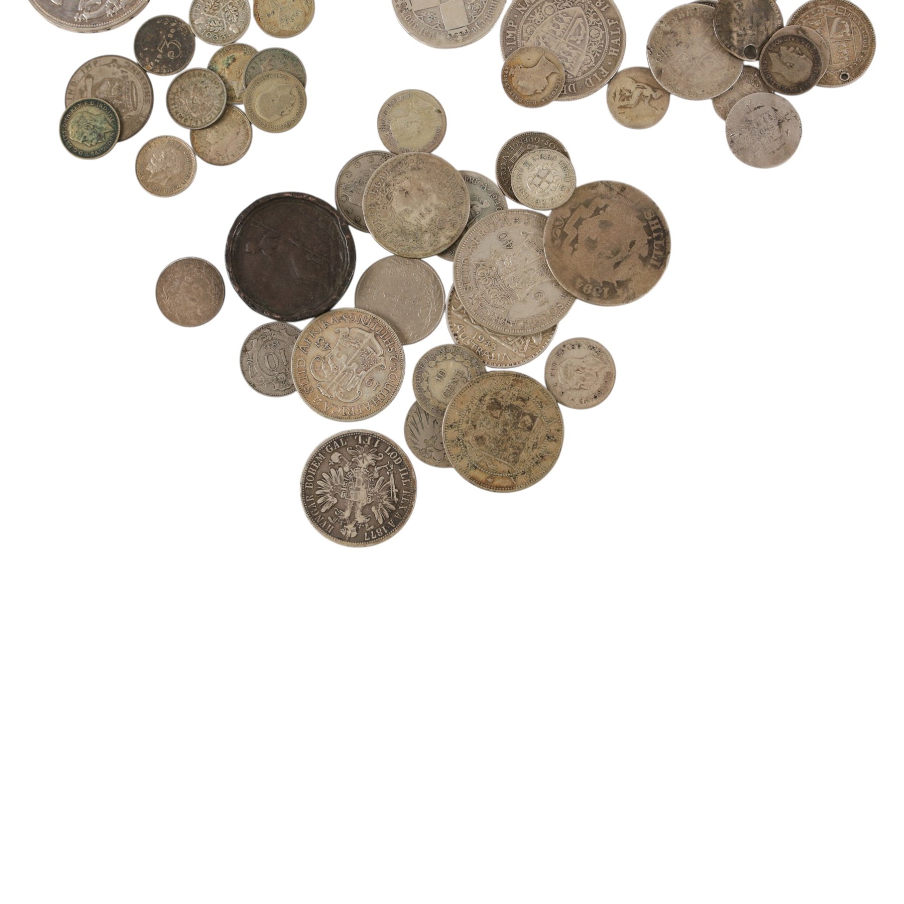 Approximately 183 grams of Great British pre-1920 and approximately 77 grams of Great British pre-1947 silver coins, together with various further world silver and non-silver coins