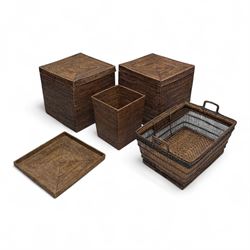 Contemporary Terence Conran woven rattanware, including two lidded box form baskets (H 45c...