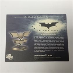 Two Batman replica Batarangs comprising DC Comics QMX Caliber Metalworks 1:1 scale replica with original box, and DC Direct The Dark Knight prop replica no. 33/1500 with original box and certificate of authenticity 