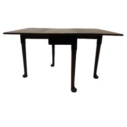 Georgian mahogany drop leaf table  table, rectangular drop leaf top, gate-leg action base, cabriole supports with padfeet 