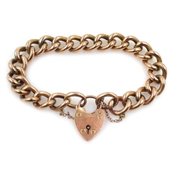  Victorian 9ct rose gold curb link braclet with locket clasp, each link stamped 9c   