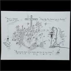 Charles Bronson (Charles Arthur Salvador) (British 1952-): A comprehensive collection of five hundred mixed media works executed between 2000 and 2025. Produced during the artist’s long-term incarceration, the works are primarily in ink, coloured pencil and mixed media on paper. The collection includes multiple formats: A5 (15 works), A4 (308 works), A3 (164 works) and A2 (13 works). Some are signed and dated; a number are executed on the reverse of official prison documents and other repurposed materials, reflecting the limited availability of art materials within the prison environment. This collection represents the largest body of the artist’s work to be offered as a single lot and has not previously been available on the market. (500) (unframed)

Notes: Dated examples span the period from 2000 to 2025, with the greatest concentration produced between 2012 and 2019 and including a group of recent large-scale works from the final years of the period; approximately twenty percent are undated.