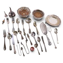 Silver plate, including waiter, two bottle coasters, funnel, cutlery, etc