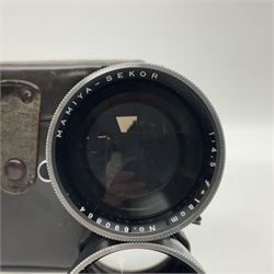 Mamiyaflex C3 TLR camera body, serial no. 2399634, with 'Mamiya Sekor 1:4.5 f=18cm' lens, serial no. 690864 and 736076