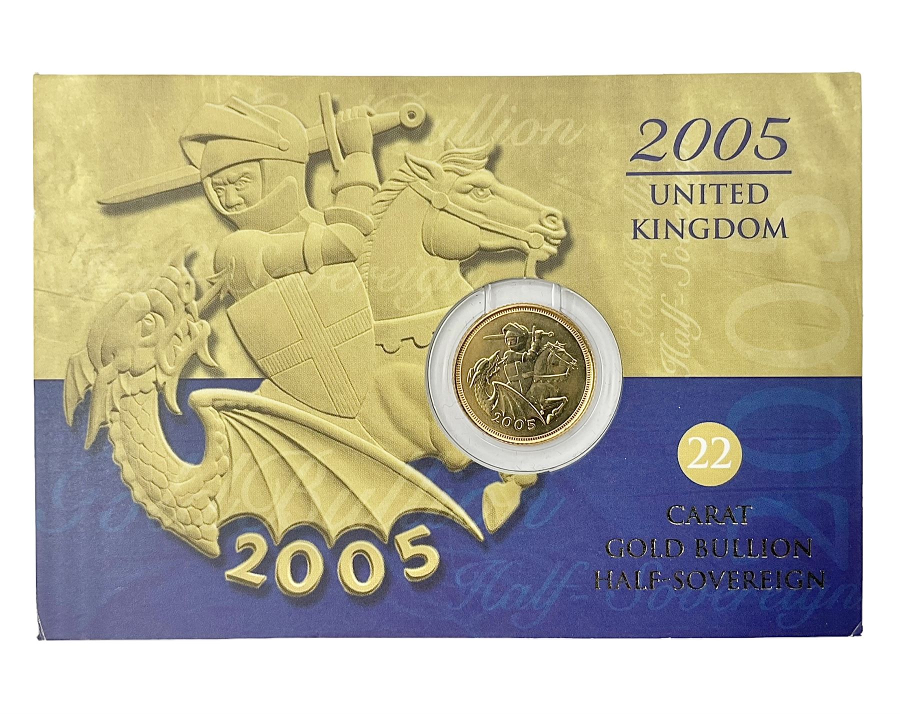 Queen Elizabeth II 2005 gold half sovereign coin, on card
