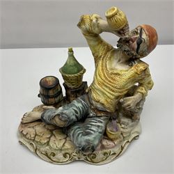 Three Border Fine Arts figures including Boxer with Pups, Capodimonte figure of a drunken pirate, and a brass dog (5)