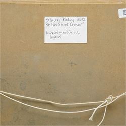 Simon Pooley (Cornish 1955-): 'St Ives Street Corner', mixed media on board signed, titled and dated 2012 on artist's label verso 31cm x 22cm