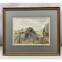 Harry Morley (British 1881-1943): 'Outhouses - Wool, Dorset', watercolour signed, titled and with Rowley Gallery label verso 21cm x 28cm 