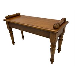 Victorian style oak window seat, moulded rectangular top on turned supports