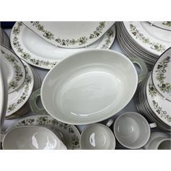 Royal Doulton tea and dinner wares decorated in the Vanity Fair pattern, to include twelve dinner plates, twelve side plates, eleven bowls, three lidded tureens, ten teacups, sauceboat on stand etc, together with boxed Royal Worcester plate, six Royal Worcester ramekins etc