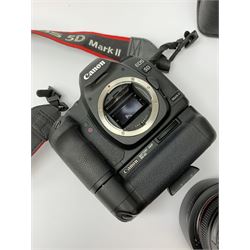 Canon EOS 5D camera body with Canon 'BG-E6' battery grip, Canon 'Speedlite 580EXII' flash and Canon lens 'Canon Zoom Lens EF 24-105mm 1:4 L IS USM' with Canon EOS 5D Mark II instruction manual