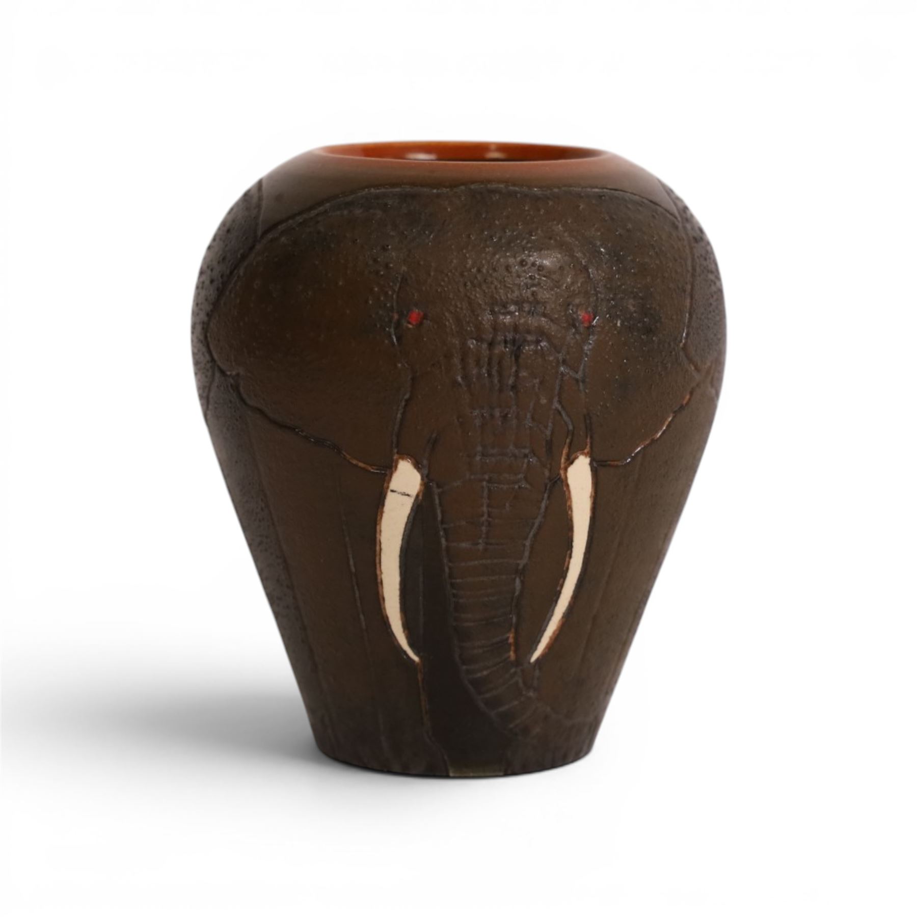 Dennis China Works miniature vase, decorated with elephants, H9cm