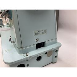 1960s model 347 Singer sewing machine, in baby blue colourway with pedal and original case