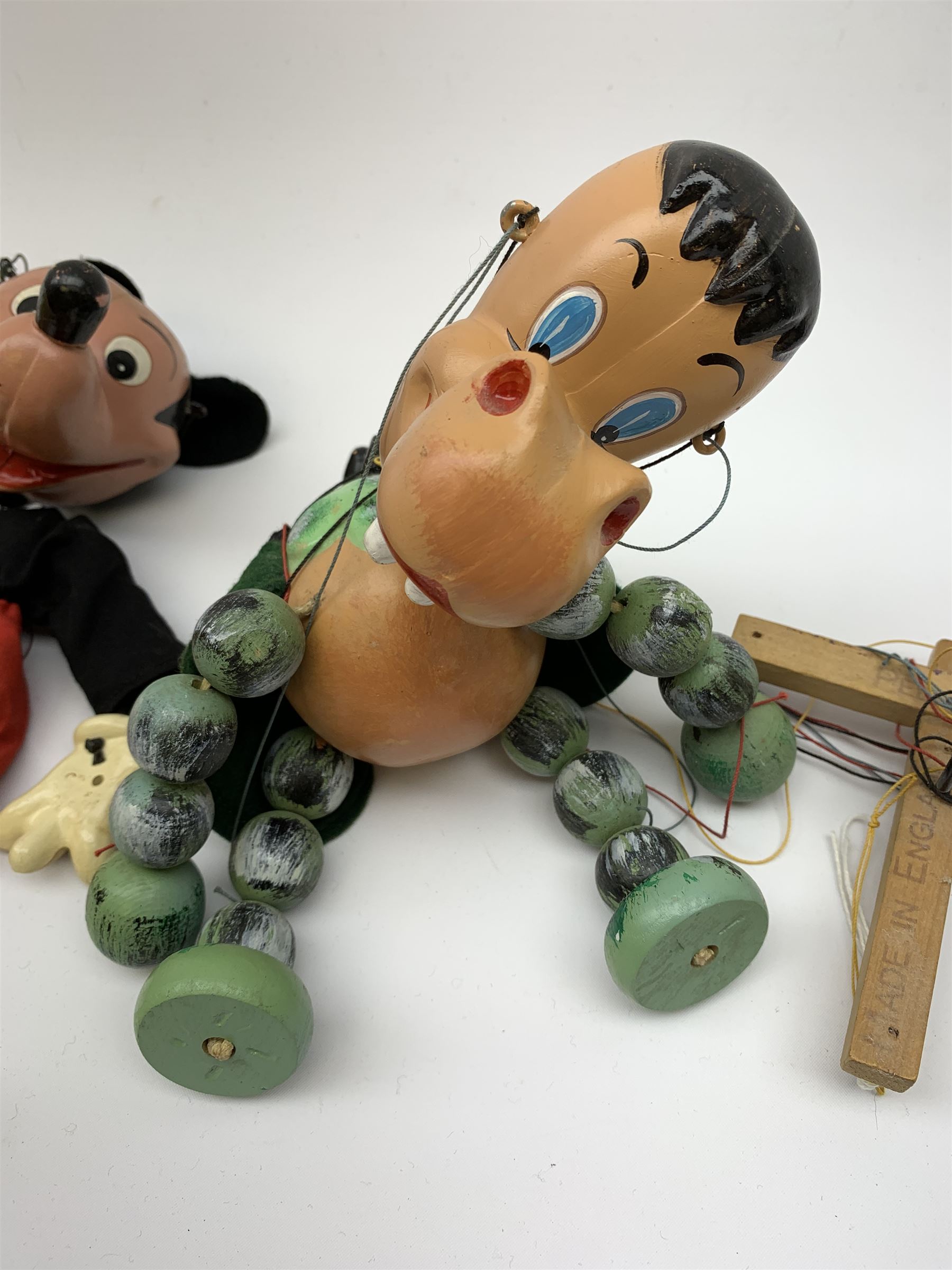 Pelham Puppets Baby Dragon in yellow box; and unboxed Mickey Mouse (2