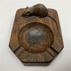 Mouseman - oak ashtray, rectangular form with rounded and canted corners, carved with mouse signature, by the workshop of Robert Thompson, Kilburn