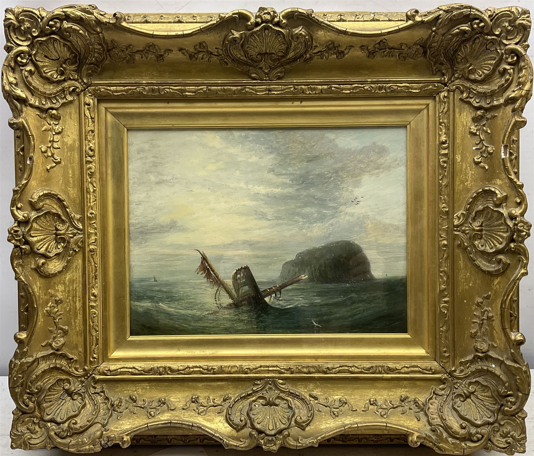 John Harvey Oswald (Scottish 1843-1895): 'A Sketch off the Bass', oil on panel, signed titled and dated 1865 verso 22cm x 30cm 
Provenance: private collection, purchased John Swan Limited 28th November 2013 Lot 45