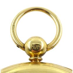 Victorian 18ct gold open face duplex fusee pocket watch by William Johnson, Strand London, No. 7681, white enamel dial with Roman numerals and subsidiary seconds dial, engine turned case, makers mark L C, London 1849