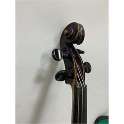 Neuner & Hornstiner early 20th century half size violin c1900, two piece maple back and ribs with a spruce top in a later ridged carrying case, no bow Length 57cm