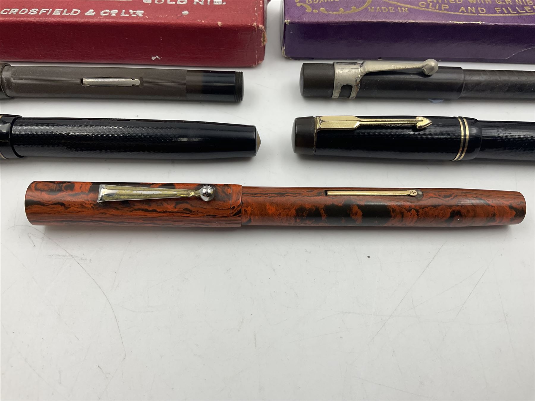 Five fountain pens, to include Stephens no 270, Curzon Typhoo, WHSmith The Wembley Pen and the Nectar, all with 14ct gold nibs  
