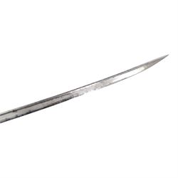 British William IV 1822 pattern Infantry General sword, retailed by John Salter cutler to Horatio Nelson and Prince Augustus Fredrick, Duke of Sussex, the 73cm curved pipe backed blade etched to both sides, with the royal monogram and the owners coat of arms and initials 'GD, brass gothic guard with original gilding, the cartouche of the crossed baton depicting the crossed baton and sword of a general, shagreen covered grip and triple wire binding, the guard complete with leather lining and gilt sword knot, in leather scabbard with three gilt brass mounts, the top mount bearing the cutlers name and address, with twin suspension rings, overall L89cm  