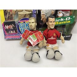 Three Mattel carded Harry Potter dolls - Harry, Hermione & Dumbledore; Vivid Imaginations Take That Robbie doll; all boxed; three Manchester United figures of players (one boxed); and The Simpsons 3-D Chess Game; boxed