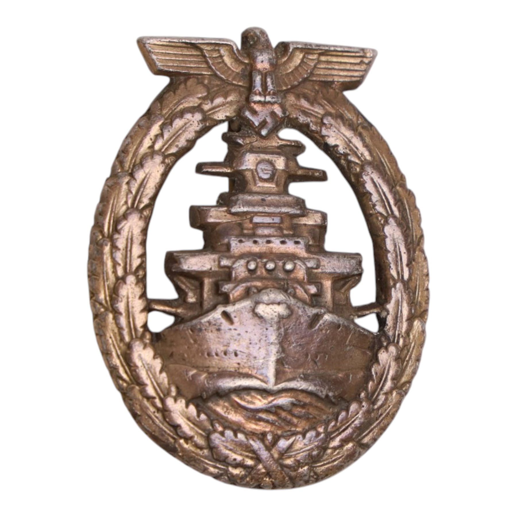 German Third Reich High Seas Kreigsmarine Fleet Badge, stamped Fec. Adolf Bock, Ausf. Schwerin Berlin, H6cm