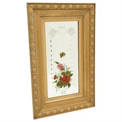 Set of eight early/mid 20th century oak framed 'Gypsy' mirrors, each of rectangular form, the mirror plates decorated with acid etched and cut fruiting vines and reverse painted flowering urns and butterflies, overall 82.5cm x 52cm