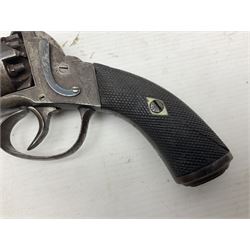 Mid-19th century Smith London .36 cal. transitional five-shot percussion revolver, the 12cm rifled octagonal barrel with side loading lever, side safety, some engraved decoration and chequered two-piece grip L28cm overall