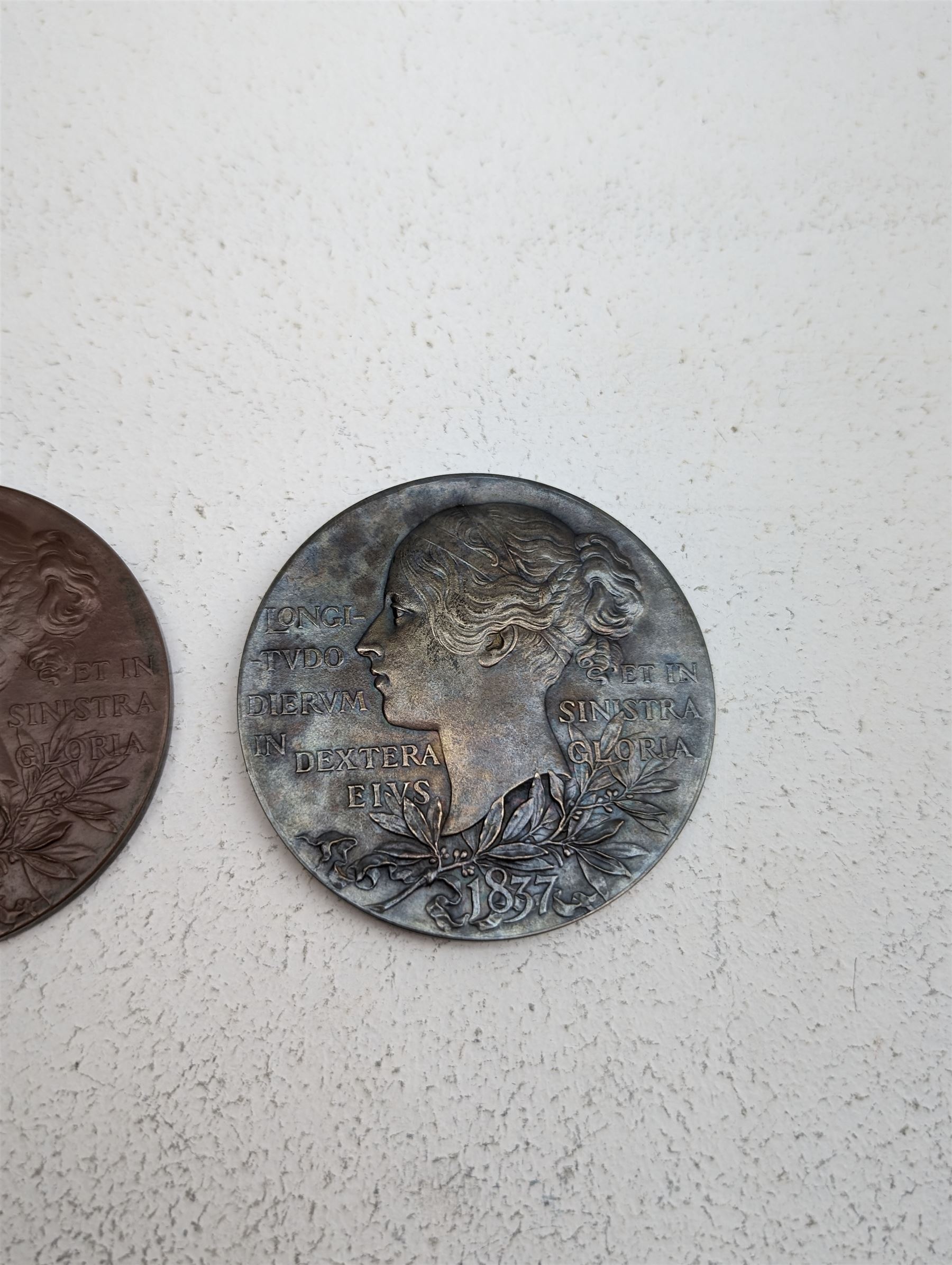 Two Queen Victoria 1887 Diamond Jubilee official Royal Mint issue large commemorative medals, one in silver, one in bronze