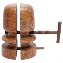 20th century wooden hat stretcher with metal screw adjustment mechanism