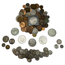 Great British and World coins, including Queen Victoria 1895 crown, approximately 140 grams of Great British pre 1947 silver coins,  pre-decimal pennies, Ireland 1928 half crown, United States of America 1941Liberty one dime, United States of America Philippines1944 fifty centavos etc 