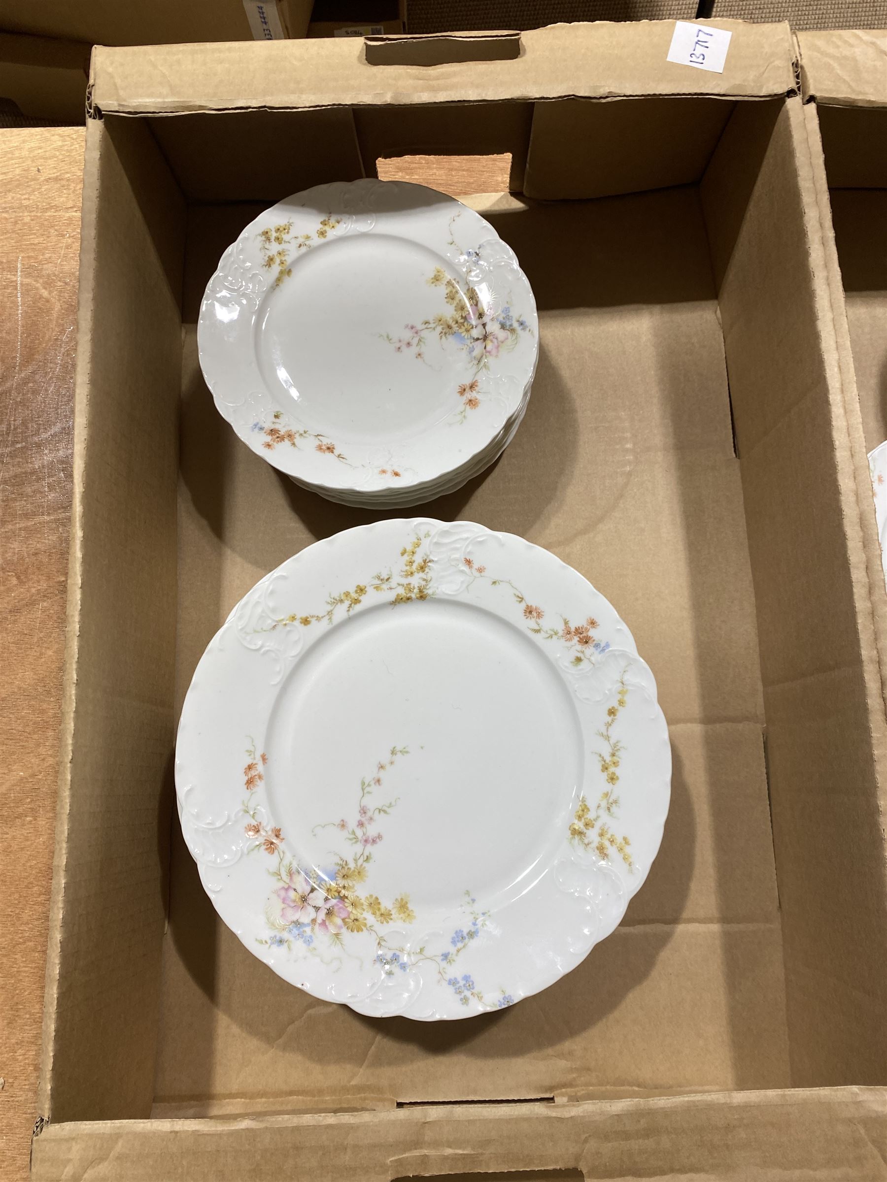 Victorian Rosenthal Tilly dinner wares, including dinner plates, side plates, dessert plates etc, all decorated with printed and painted florals, each with printed RC Sevres mark beneath